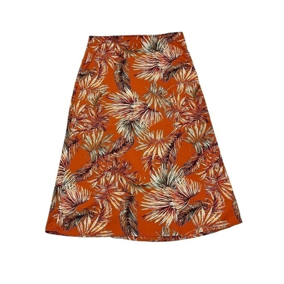 LILY Morgan long tropical print skirt size L brick terracotta A line silhouette - Picture 3 of 10